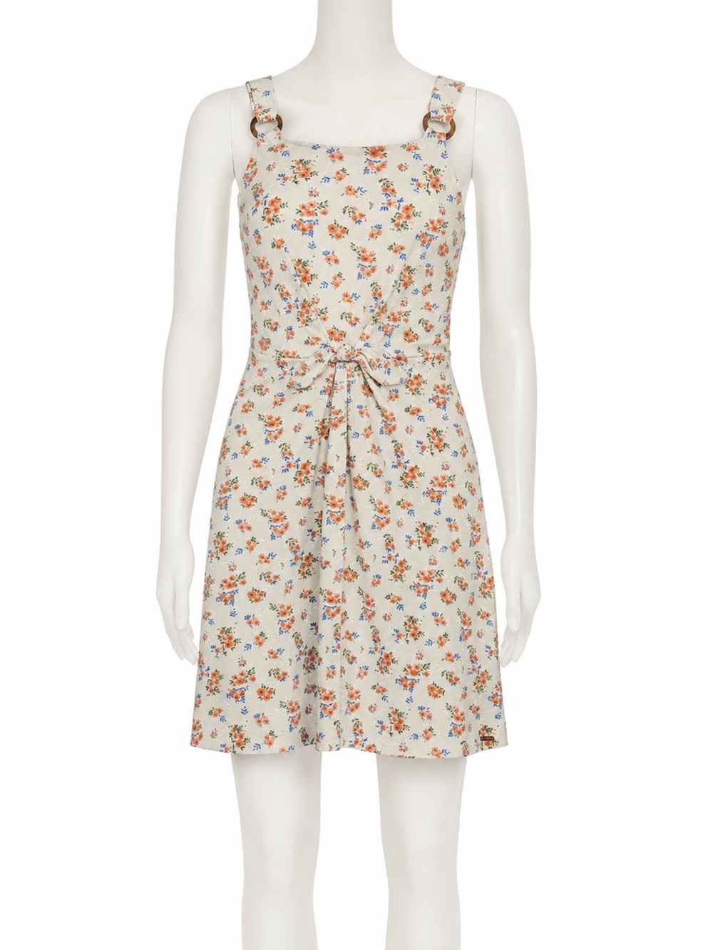 Tahari Girl Floral Eyelet Dress Size 14 White Orange Blue Faux Tie Front Rings